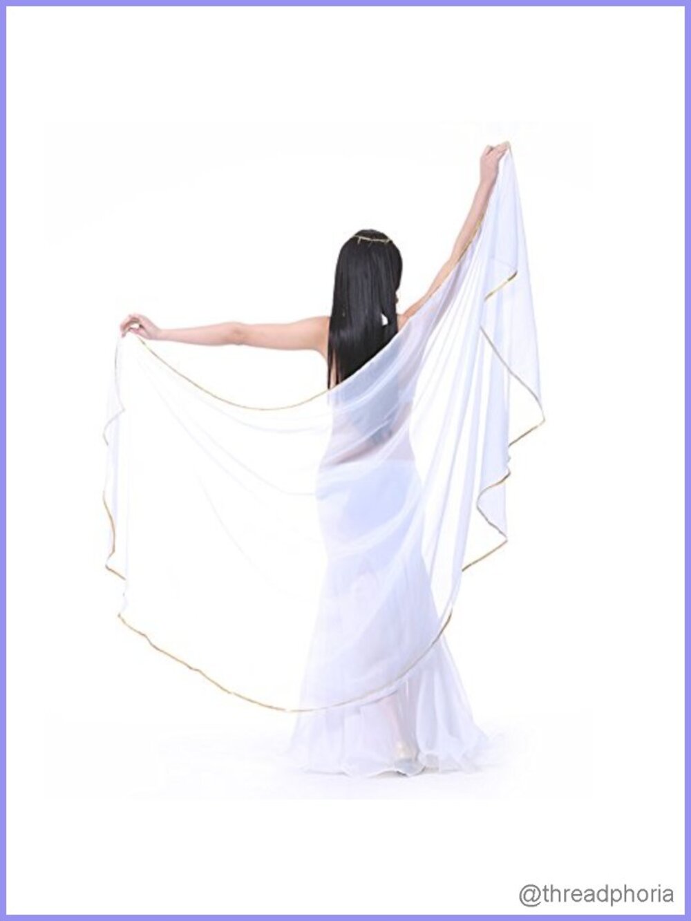 100% Chiffon Semicircle Belly Dance Scarf with Gold Beads, Stage Performance